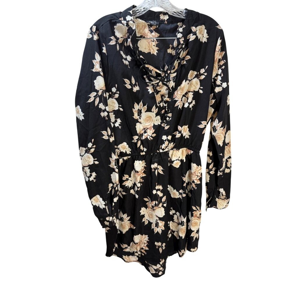 Rue21 Womens‎ Floral Lace-Up Dress Size M Black & Beige